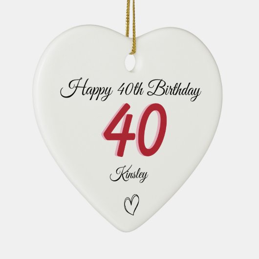 40th Birthday Red Shadow Monogram heart Keramisch Ornament (Rechts)