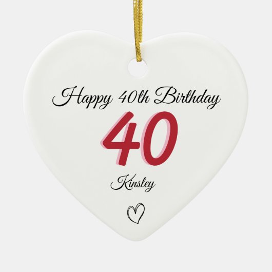 40th Birthday Red Shadow Monogram heart Keramisch Ornament (Voorkant)