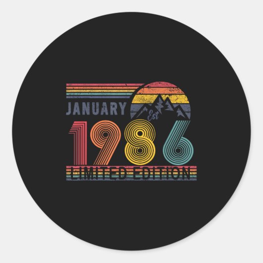 40th Birthday Retro Shirt,1986 Swea Gift January T Ronde Sticker (Voorkant)