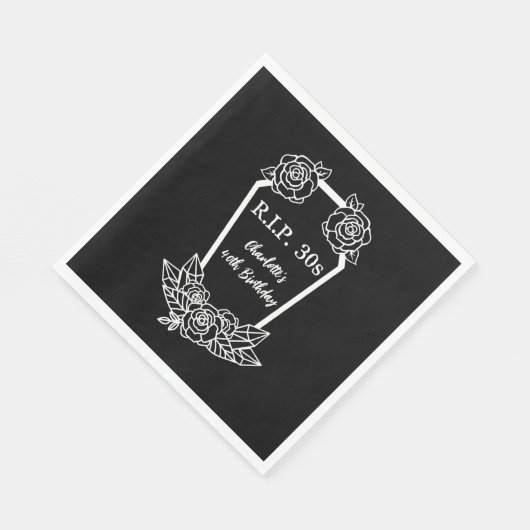 40th Birthday Rip 30s Black Rozen Coffin Party Servet (Hoek)