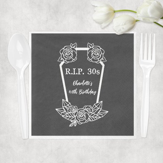 40th Birthday Rip 30s Black Rozen Coffin Party Servet