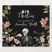 40th Birthday RIP Skeleton Pink Floral Party Bier Etiket (Enkel label)