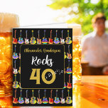 40th birthday Rock and Roll gitaar toevoegen Naam Kaart<br><div class="desc">Voeg een naam toe aan de moderne gouden typografie sjabloon ‘Alexander Rocks 40’ en creëer de perfecte gepersonaliseerde rock and roll 40th birthday black and gold cool gitaar wenskaart. Dit funky psychedelische gitaarpatroon bevat elektrische gitaren met Fire vlampatroon en rode pick guard, veelkleurige semi-akoestische gitaren en psychedelische klassieke akoestische gitaarkunst....</div>