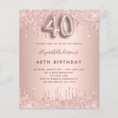 40th Birthday roos gold blush budget uitnodiging Flyer (Voorkant)