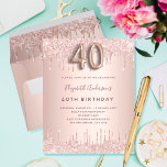 40th Birthday roos gold blush budget uitnodiging Flyer<br><div class="desc">Let op: deze uitnodiging is op flyer paper en erg dun. Enveloppen zijn niet inbegrepen. Voor dikkere uitnodigingen (hetzelfde ontwerp) bezoekt u onze winkel Een moderne, stijlvolle en glamoureuze uitnodiging voor een 40e verjaardagsfeestje. Een faux roos gouden metalen achtergrond met een elegante faux roos goudglitter drip, verfdruppelaar. De naam wordt...</div>