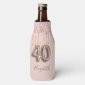40th Birthday roos Gold Glitter Naam Script Flesjeskoeler (Fles Voorkant)