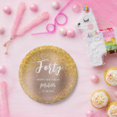 40th Birthday Roos Gold Glitter Sparkle Naam Papieren Bordje (Feest)