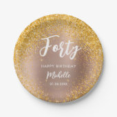 40th Birthday Roos Gold Glitter Sparkle Naam Papieren Bordje (Voorkant)