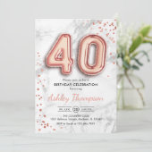 40th Birthday - Roos gouden ballonnen marmeren eff Kaart (Staand voorkant)