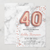 40th Birthday - Roos gouden ballonnen marmeren eff Kaart (Voorkant / Achterkant)
