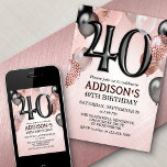 40th Birthday Roos Gouden Ballonnen Uitnodiging<br><div class="desc">Een feest, een heel feest, en niets dan een feest. Dat is wat er in dit verjaardagsontwerp zit. Met gedurfde cijfers en elegante typografie omgeven door ballonnen, is dit ontwerp net zo chique, trendy en flirterig als zij is. Het roos goud en zwart kleurenschema geeft een moderne, stijlvolle lucht aan...</div>