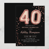 40th Birthday - Roos gouden ballonnen zwart Kaart (Voorkant / Achterkant)