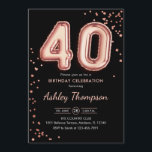 40th Birthday - Roos gouden ballonnen zwart Kaart<br><div class="desc">Uitnodiging voor het 40e verjaardagsfeest. Elegant design in faux glitter roos goud en zwart. Nove card functies roos gouden nummer 40 ballonnen en script lettertype. Perfect voor een stijlvolle dagviering. Stuur me een bericht als je aangepaste leeftijd nodig hebt.</div>