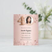 40th Birthday roos gouden fotosterren uitnodiging (Staand voorkant)