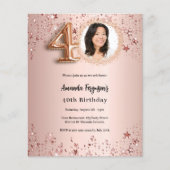 40th Birthday roos gouden fotosterren uitnodiging (Voorkant)