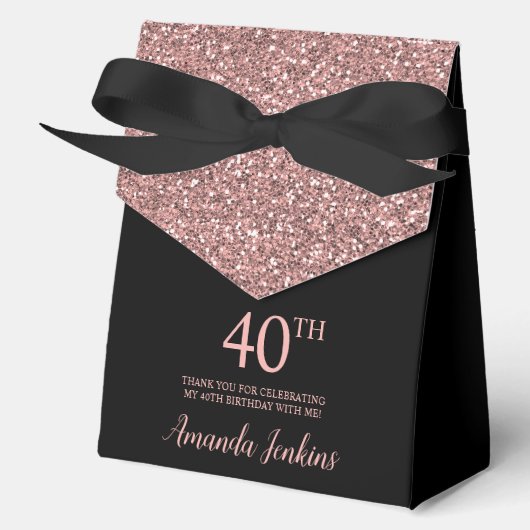 40th Birthday Rose Gold Glitter Thank You Bedankdoosjes (Voorkant)