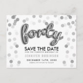 40th Birthday Save the Date Silver Balloon Glitter Aankondigingskaart (Voorkant)