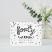 40th Birthday Save the Date Silver Balloon Glitter Aankondigingskaart (Staand voorkant)