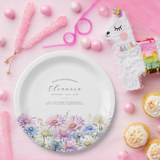 40th Birthday September Birth Flower Papieren Bordje (Feest)