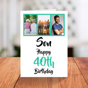 40th Birthday Son Green Modern Photo Collage Kaart