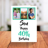 40th Birthday Son Green Modern Photo Collage Kaart