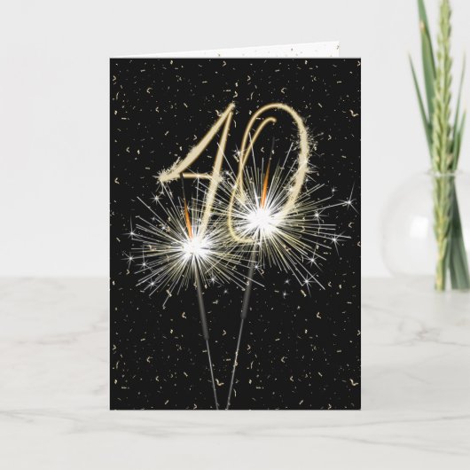 40th Birthday Sparkler op zwart Kaart (Voorkant)