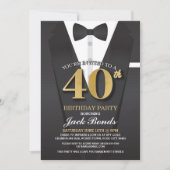 40th Birthday Spy Suit Black stropdas Gold Invitat Kaart (Voorkant)