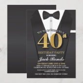 40th Birthday Spy Suit Black stropdas Gold Invitat Kaart (Voorkant / Achterkant)