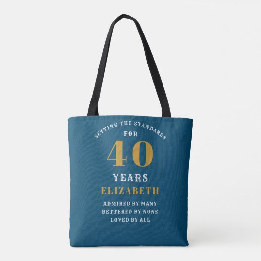 40th Birthday Standards Blue Gold Add Jouw naam Tote Bag (Achterkant)