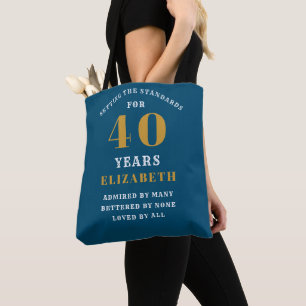 40th Birthday Standards Blue Gold Add Jouw naam Tote Bag