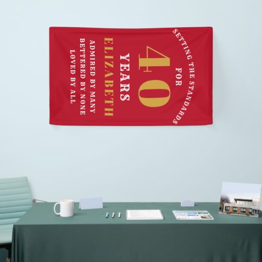 40th Birthday Standards Red Gold Jouw naam toevoeg Spandoek (Beurs)