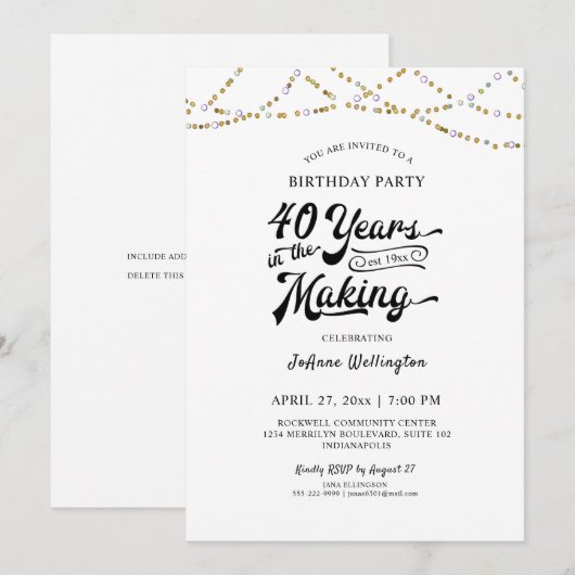 40th Birthday String Lights 40 JAAR IN DE MAAK Kaart (Voorkant / Achterkant)