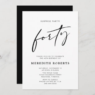 40th Birthday Surprise Party Chic Modern Script Kaart