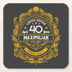  40th Birthday Whiskey Label met Jouw naam Kartonnen Onderzetters