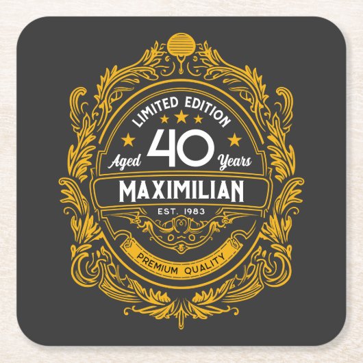  40th Birthday Whiskey Label met Jouw naam Kartonnen Onderzetters (Voorkant)