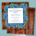 40th Birthday Wood Blue Hydrangeas Rustic Party Kaart<br><div class="desc">Ben je van plan een speciale veertigste verjaardag te vieren? Ben je op zoek naar een elegante feestelijke uitnodiging? Kijk naar onze 40e verjaardag, Wood Blue Hydrangeas Rustic Party Invitation. Deze bloemetjesverjaardagsuitnodiging is voorzien van een prachtige waterverf met blauwe hydrangeas, een houtachtergrond en groen. U kunt zich personaliseren door "deze...</div>