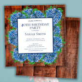 40th Birthday Wood Blue Hydrangeas Rustic Party Kaart