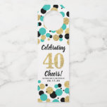 40th Birthday Zwart Blauwgroen Goud Glitter Confet Flessenhanger<br><div class="desc">Dit Birthday Bottle Hanger Label is voorzien van een Sparkling Glitter Confetti in Gold, Blauwgroen / Turquoise en Black voor een veertigste verjaardag. Het nummer "40" in gouden faux digitale glitter. Sparkling Glitter Confetti 40ste verjaardag. Voor vragen over aangepaste ontwerpwijzigingen door de onafhankelijke ontwerper kunt u een e-mail sturen naar...</div>