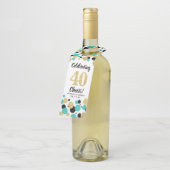 40th Birthday Zwart Blauwgroen Goud Glitter Confet Flessenhanger (Schuin)