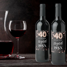 40th Birthday zwart roos gouden sterren Wijn Etiket