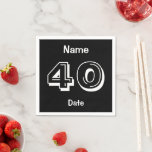 40th Birthday Zwart Wit Naam toevoegen Datum Servetten<br><div class="desc">Personaliseer het 40e Birthday Party Paper Napkins. Zwart-wit over het heuvelthema Aangepaste feestgoederen en decor voor het 40-jarige oude. Creëer Uw persoonlijke aanraking voor het Man van de Dag van de Dag of de Vrouw.</div>