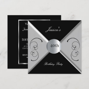 40th Black White Birthday Party Invitation Kaart