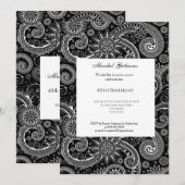40th Black White Paisley Birthday Invitation Kaart (Voorkant / Achterkant)