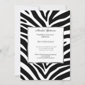 40th Black White Zebra Birthday Invitation Kaart (Voorkant)