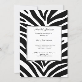 40th Black White Zebra Birthday Invitation Kaart