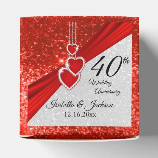40th Bright Red en Glitter Jubileum Favor Box Bedankdoosjes (Bovenkant)