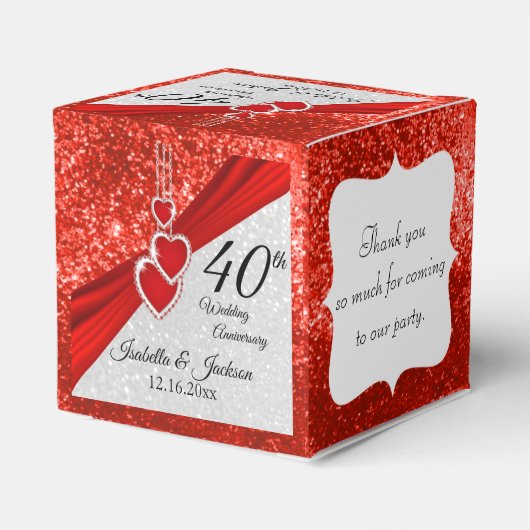 40th Bright Red en Glitter Jubileum Favor Box Bedankdoosjes (Achterkant)