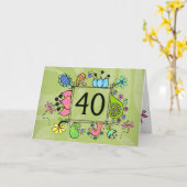 40th Folk Art Lijst Number Leeftijd Birthday Kaart (Gele Bloem)