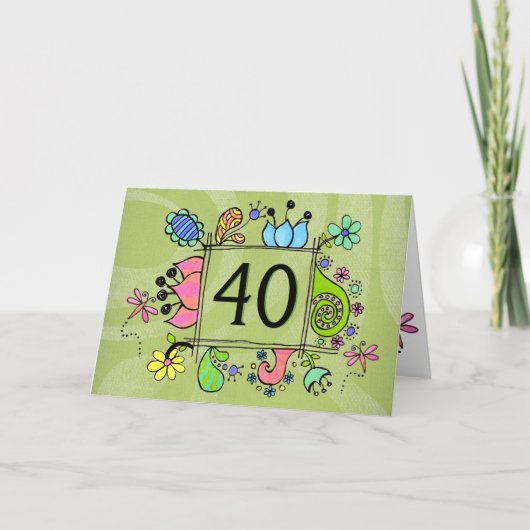 40th Folk Art Lijst Number Leeftijd Birthday Kaart (Voorkant)