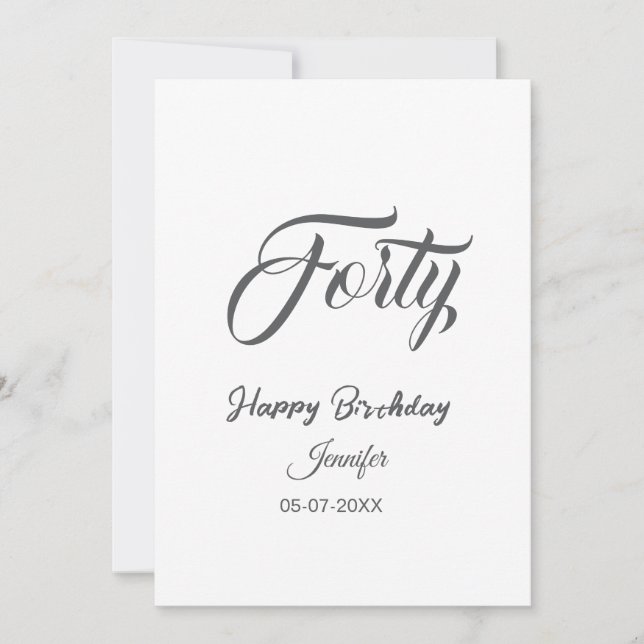 40th forty letterbirthday add name date year gray  (Voorkant)